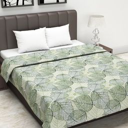 Divine Casa White & Green Floral AC Room 110 GSM Double Bed Dohar-image-52