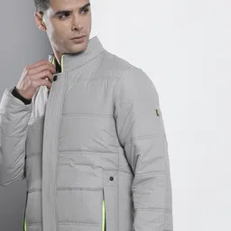 The Indian Garage Co Men Grey Solid Padded Jacket-image-51
