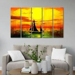 999Store Printed Yellow MDF 5 Panels Wall Art-image-55