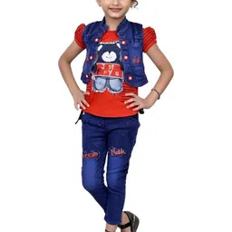 VALUE CREATION Girls Printed T-shirt With Trousers & Waistcoat-image-80