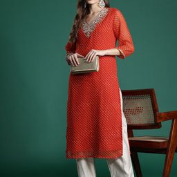 Indo Era Leheriya Printed Gotta Patti Georgette Kurta-image-66