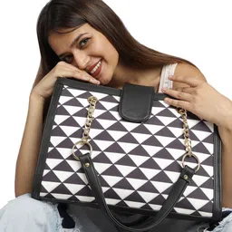 MINI WESST Checked Structured Tote Bag with Applique image 1