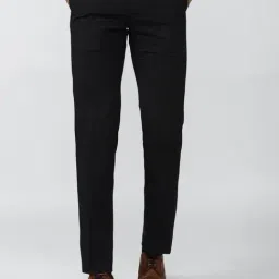 Peter England Elite Black Slim Fit Checks Trousers-image-83