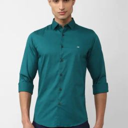 Peter England Casuals Teal Blue Cotton Regular Fit Shirt-picture-30