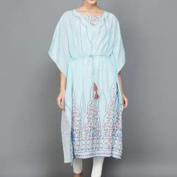 Melange by Lifestyle Sky Blue Cotton Printed A Line Kaftan-image-27