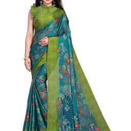 KALINI Teal & Green Floral Bagh Saree-image-6