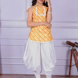 Anneca Girls Leheriya Printed Regular Kurta with Dhoti Pants-picture-18