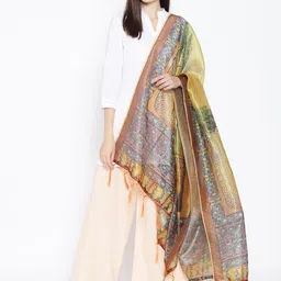 Shaily Yellow & Brown Printed Dupatta-15