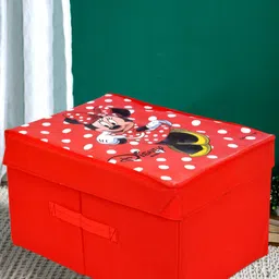 Kuber Industries Red Disney Minnie Mouse Printed Foldable Wardrobe Organiser Box With Lid-2
