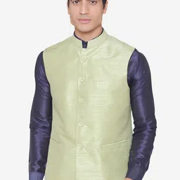 MANQ Men Green Solid Nehru Jacket-24