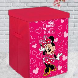 Kuber Industries Pink & White Disney Minnie Print Foldable Organiser With Lid & Handles-43