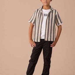 Angel & Rocket Boys Relaxed Fit Cuban Collar Chevron Striped Cotton Casual Shirt-image-99