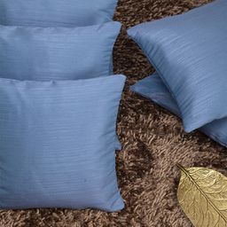 HOUZZCODE Set of 5 Blue Solid Square Cushion Covers-43