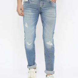 Spykar Mid Blue  Slim Fit Distressed Jeans-image-21
