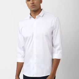 V Dot White Slim Fit Self Pattern Shirt-image-14