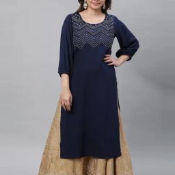 Aurelia Navy Embroidered Straight Kurta-image-61
