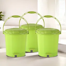 Kuber Industries 3-Pcs Green Plastic Pedal Dustbins 7L Each-35