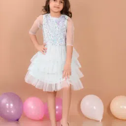 LilPicks Kids Blue Embellished Dress-image-33