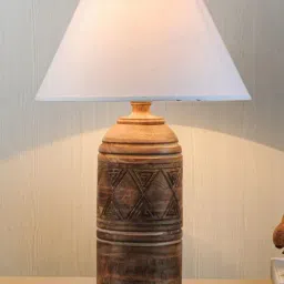 Kapoor Lamp Shades Natural Wood & White Wood Fellida Carved Table Lamp-image-61