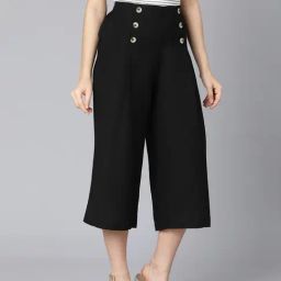 Oxolloxo Black Cotton Relaxed Fit Mid Rise Culottes-picture-20