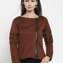 Belle Fille Women Brown Solid Asymmetric Closure Tailored Jacket-image-31
