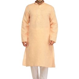 Exotic India Mandarin Collar Thread Work Pure Cotton Straight Kurta With Trouser-23