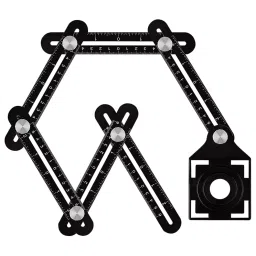 FLAMINGO ENTERPRISE Multi-Angle Measuring Ruler Six-Fold Adjustable Arms Screw Lock Aluminum Alloy & Plastic Black 30 cm Shaft Length, FM-34-44