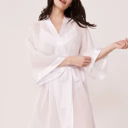 La Vie en Rose Women White Solid Bath Robe-image-51