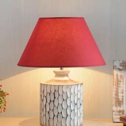 Kapoor Lamp Shades Distress White & Red Wood Garlen Carved Cotton Shade Table Lamp-10