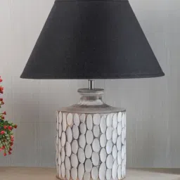 Kapoor Lamp Shades Distress White & Black Wood Garlen Carved Cotton Shade Table Lamp-image-58