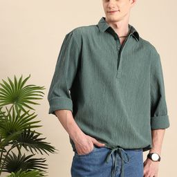 Mast & Harbour Self Design Tie Up Detailing Opaque Casual Shirt-image-10