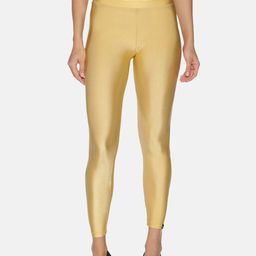 TWIN BIRDS Women Gold-Coloured Solid Ankle-Length Shimmer Leggings-30