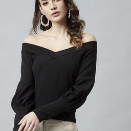 Athena Black V-Neck Bardot Top-image-28