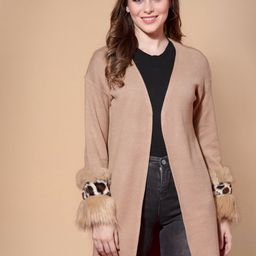 Mafadeny Women Camel Brown Longline Shrug-image-11