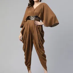 Cottinfab Rayon Khaki Embellished Jumpsuit-image-14