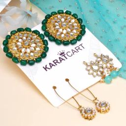 Karatcart Handcrafted Kundan Drop & Stud Earrings - Set of 3-image-71