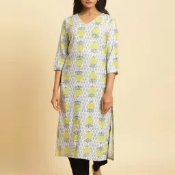 W White Printed Straight Kurta-image-90