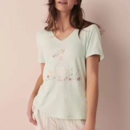 La Vie En Rose Green Printed T-Shirt-image-97