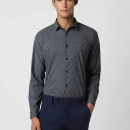 V Dot Black Slim Fit Printed Shirt-image-55
