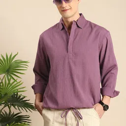 Mast & Harbour Self Design Tie Up Detailing Opaque Casual Shirt-picture-45