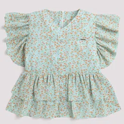 Tiny Girl Floral Printed V-Neck Flutter Sleeves Regular Top-image-11