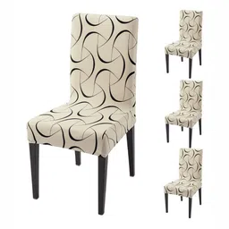 HOKIPO 4 Pcs Beige & Black Printed Chair Covers-6