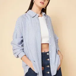 High Star Grey Striped Oversized Shirt-image-23