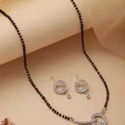 Aatmana Rhodium-Plated Black American Diamond-Studded & Beaded Mangalsutra Set for Women-image-48