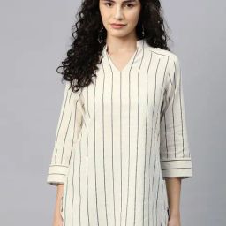 Cottinfab White & Black Cotton Striped Top-image-82