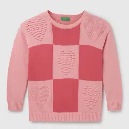 United Colors of Benetton Kids Girl's Regular Fit Round Neck Checked Sweater-picture-37