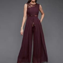 Miss Chase Wine Georgette Embellished Jumpsuit-picture-14