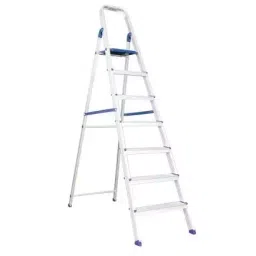Alnico 7 Steps Silver And Blue Aluminum Alloy Single Purpose Front Step Adjustable Ladder, BFSL 7-20