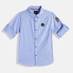 Allen Solly Junior Boys Blue Solid Pure Cotton Casual Shirt-image-90