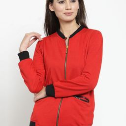 Belle Fille Women Red Solid Bomber-image-77